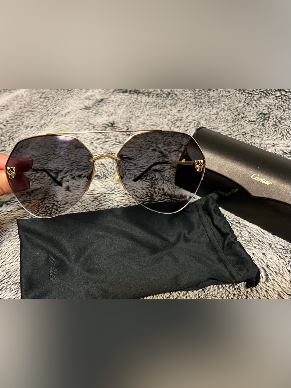 Cartier Gold Rimless Sunglasses with Gradient Gray Lenses
